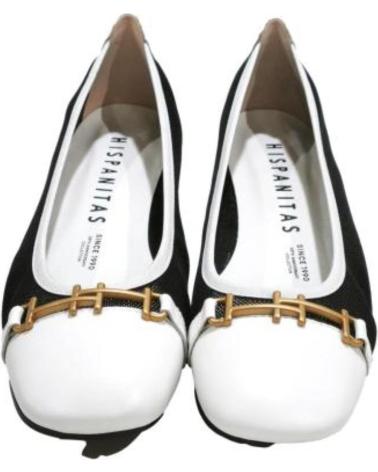 Zapatos de Mujer HISPANITAS ZAPATO VESTIR DE PIEL Y MAYA TEXTIL CON TACON BLANCO NEGRO