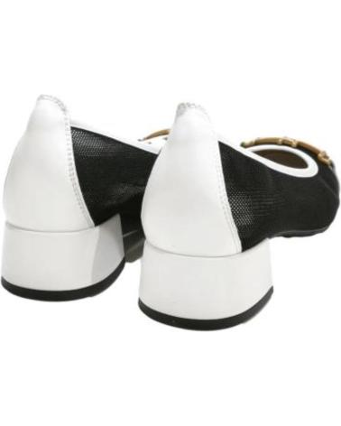 Zapatos de Mujer HISPANITAS ZAPATO VESTIR DE PIEL Y MAYA TEXTIL CON TACON BLANCO NEGRO