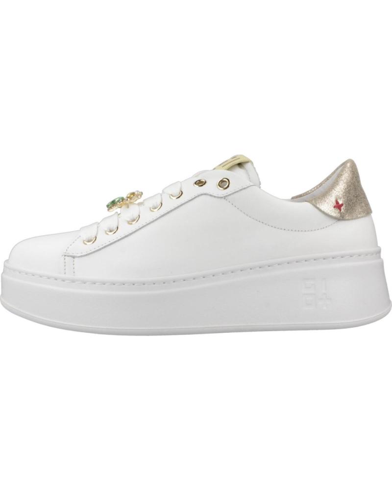 GIO PIA318A - TÊNIS CASUAL FEMININO BRANCO COM DETALHE DOURADO BIANCO