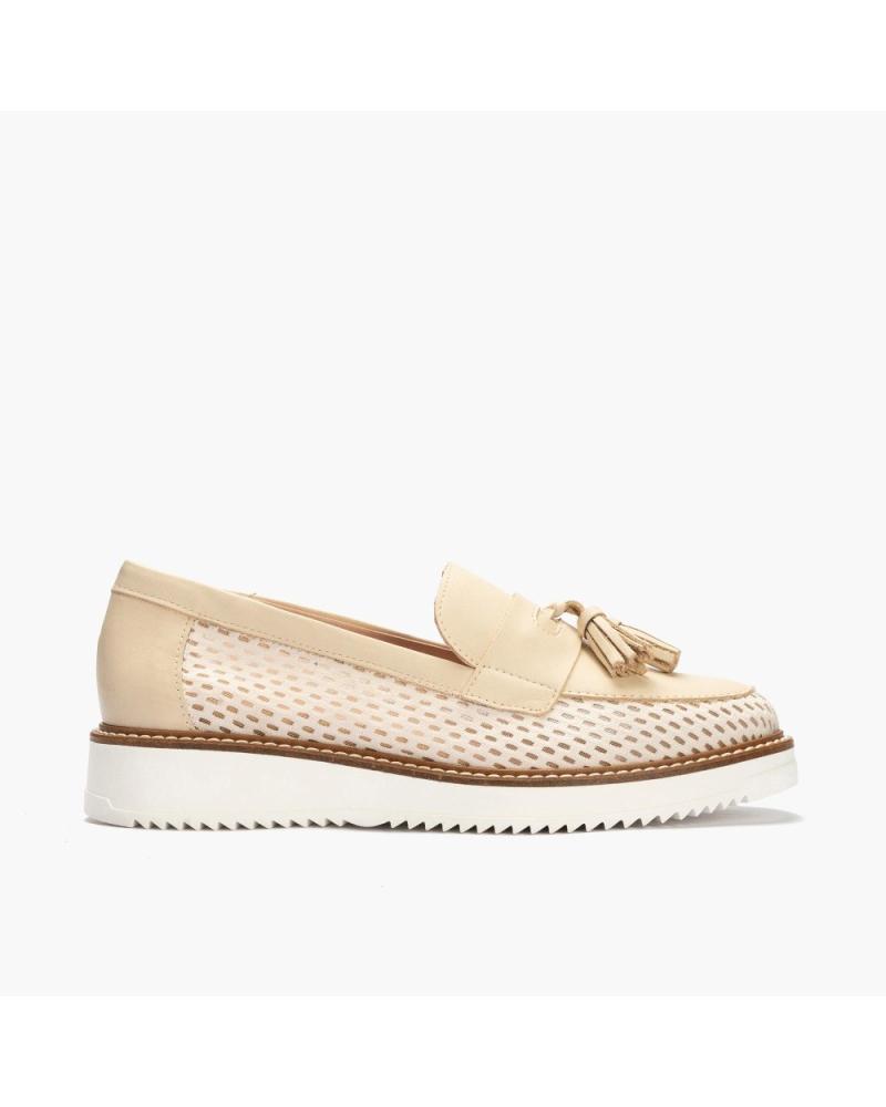 Mocassini per Donna PITILLOS MOCASIN PLATAFORMA BAJA MUJER REJILLA CON BORLAS BEIGE