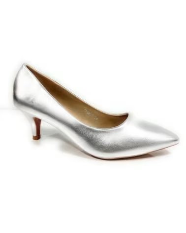 Chaussures pour Femme CHIC VISION ESCARPINS TALON BAS BOUT POINTU VERNIS ARGENTÉ PLATEADO
