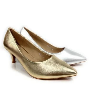 Chaussures pour Femme CHIC VISION ESCARPINS TALON BAS BOUT POINTU VERNIS ARGENTÉ PLATEADO