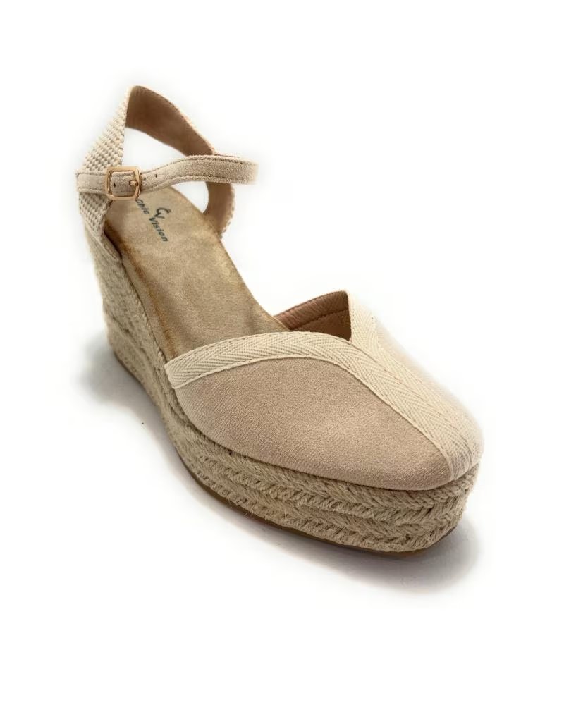 Sandales pour Femme CHIC VISION ESPADRILLES COMPENSÉES HAUTES BORD BEIGE