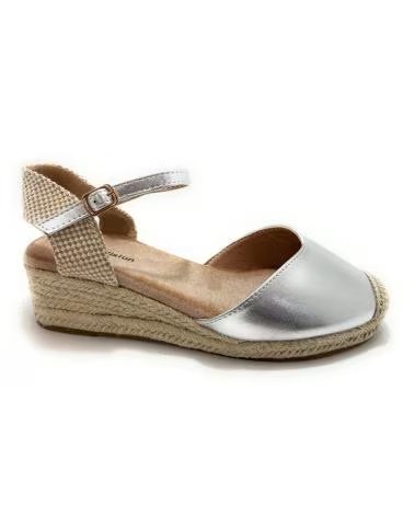 Sandalen für Damen CHIC VISION ESPADRILLES KEILABSATZ MITTEL V-AUSSCHNITT SCHNALLE SILBER PLATEADO