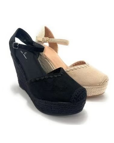 Sandales pour Femme CHIC VISION ESPADRILLES À TALON COMPENSÉ ET BRODERIE EN POINTE BEIGE