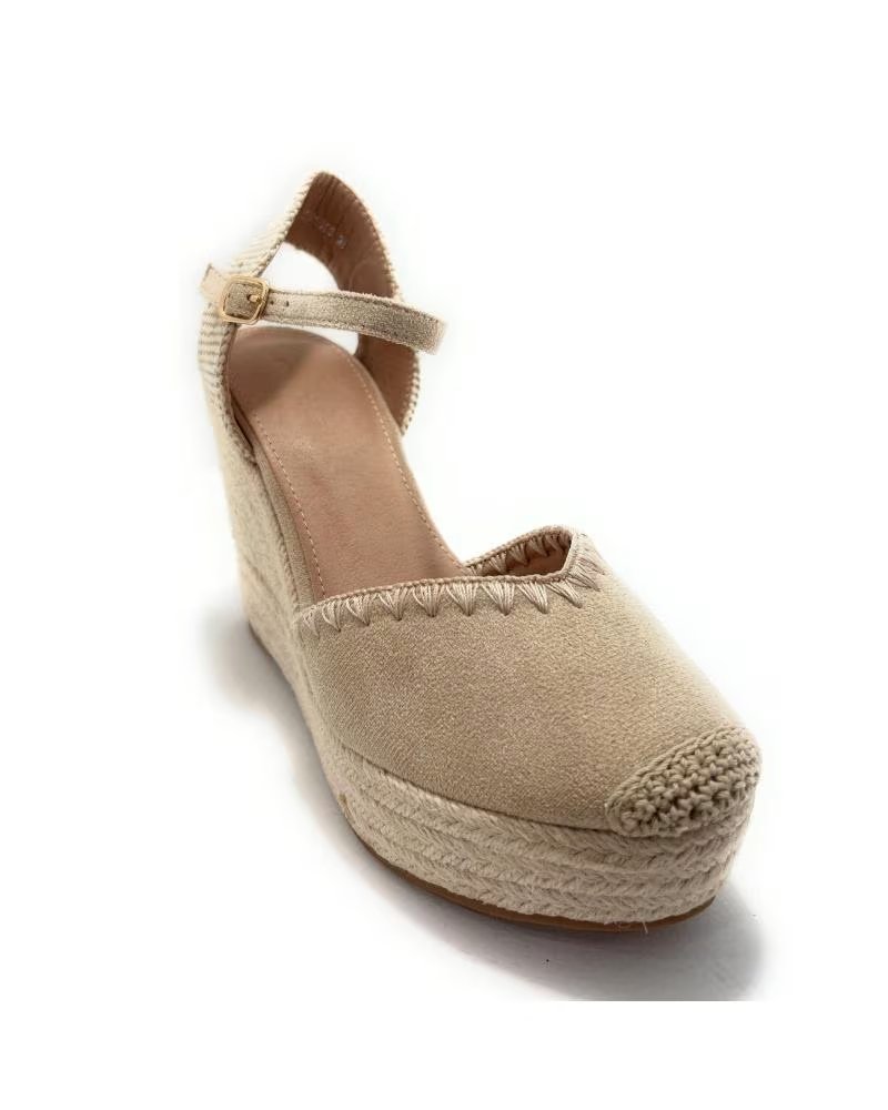 Sandales pour Femme CHIC VISION ESPADRILLES À TALON COMPENSÉ ET BRODERIE EN POINTE BEIGE