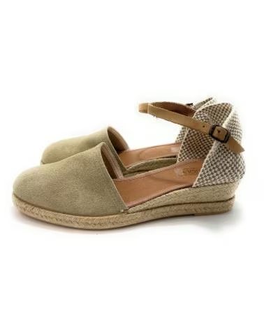 Sandalen für Damen PONNY ESPARDEÑAS DAMEN-SANDALETTEN AUS LEDER MIT NIEDRIGEM KEILABSATZ UND SCHNALLE BEIGE