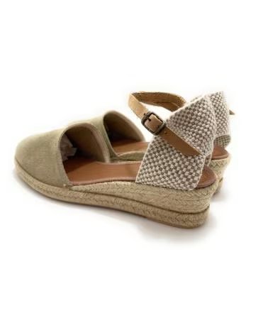 Sandalen für Damen PONNY ESPARDEÑAS DAMEN-SANDALETTEN AUS LEDER MIT NIEDRIGEM KEILABSATZ UND SCHNALLE BEIGE
