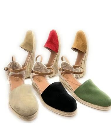 Sandalen für Damen PONNY ESPARDEÑAS DAMEN-SANDALETTEN AUS LEDER MIT NIEDRIGEM KEILABSATZ UND SCHNALLE BEIGE