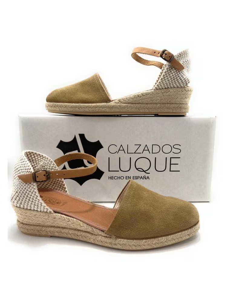 Sandales pour Femme PONNY ESPARDENAS EN CUIR AVEC PETIT TALON COMPENSÉ ET BOUCLE MARRóN