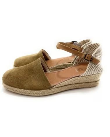 Sandales pour Femme PONNY ESPARDENAS EN CUIR AVEC PETIT TALON COMPENSÉ ET BOUCLE MARRóN