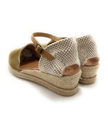 Sandales pour Femme PONNY ESPARDENAS EN CUIR AVEC PETIT TALON COMPENSÉ ET BOUCLE MARRóN