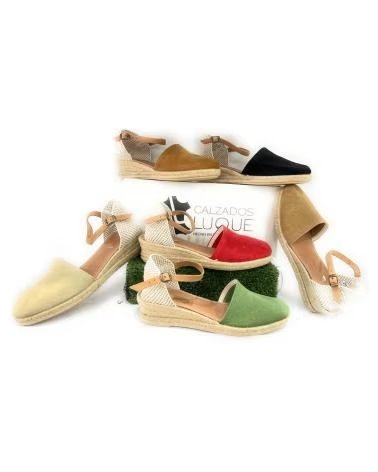 Sandales pour Femme PONNY ESPARDENAS EN CUIR AVEC PETIT TALON COMPENSÉ ET BOUCLE MARRóN