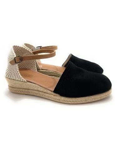 Sandales pour Femme PONNY ESPADRILLES EN CUIR AVEC PETIT TALON COMPENSÉ ET BOUCLE NEGRO