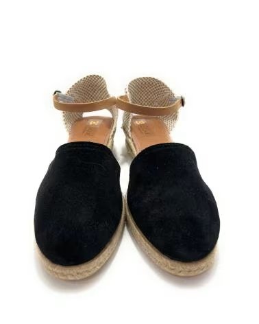 Sandales pour Femme PONNY ESPADRILLES EN CUIR AVEC PETIT TALON COMPENSÉ ET BOUCLE NEGRO