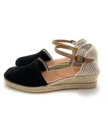Sandales pour Femme PONNY ESPADRILLES EN CUIR AVEC PETIT TALON COMPENSÉ ET BOUCLE NEGRO