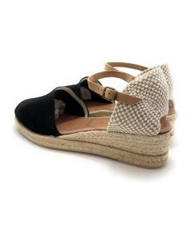 Sandales pour Femme PONNY ESPADRILLES EN CUIR AVEC PETIT TALON COMPENSÉ ET BOUCLE NEGRO