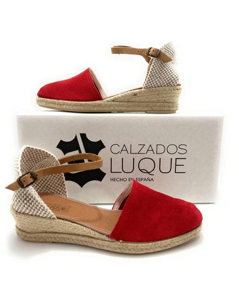 Sandalen für Damen PONNY DAMEN-SANDALEN ESPADRILLES AUS LEDER MIT NIEDRIGEM KEILABSATZ UND SCHNALLENVERSCHLUSS ROJO