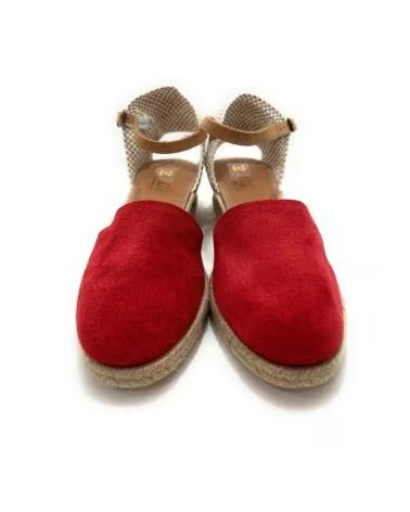 Sandalen für Damen PONNY DAMEN-SANDALEN ESPADRILLES AUS LEDER MIT NIEDRIGEM KEILABSATZ UND SCHNALLENVERSCHLUSS ROJO