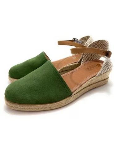 Sandales pour Femme PONNY ESPADRILLES EN CUIR AVEC PETIT TALON COMPENSÉ ET BOUCLE VERDE