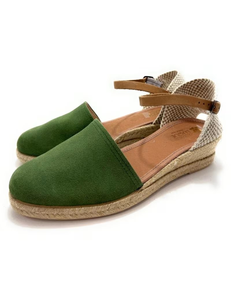 Sandales pour Femme PONNY ESPADRILLES EN CUIR AVEC PETIT TALON COMPENSÉ ET BOUCLE VERDE