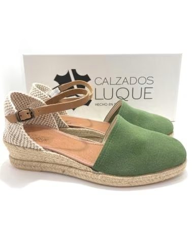 Sandales pour Femme PONNY ESPADRILLES EN CUIR AVEC PETIT TALON COMPENSÉ ET BOUCLE VERDE