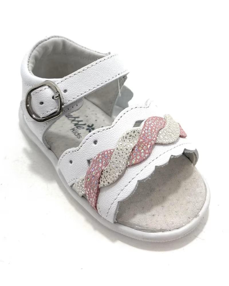Sandalias de Hombre BUBBLE BOBBLE DE PIEL CON HEBILLA PARA NIÑA BLANCO