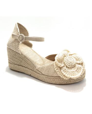 Sandalias de Mujer BUONAROTTI ESPARDENAS CUNA HEBILLA FLOR BEIGE