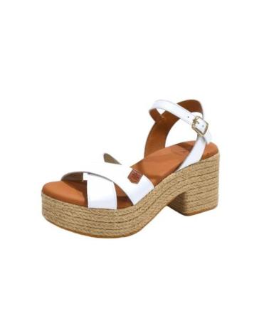 Sandalias de Mujer POPA SANDALIA CASUAL DE PIEL CON TACON Y PLATAFORMA DE YUTE BLANCO