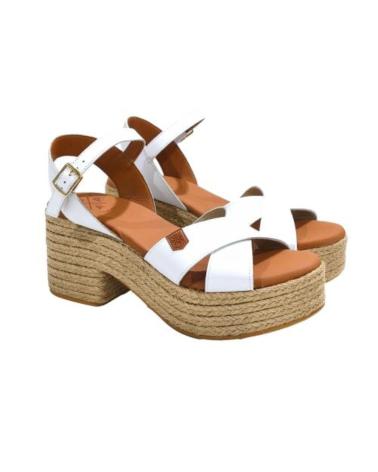 Sandalias de Mujer POPA SANDALIA CASUAL DE PIEL CON TACON Y PLATAFORMA DE YUTE BLANCO