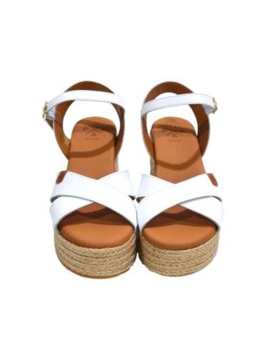 Sandalias de Mujer POPA SANDALIA CASUAL DE PIEL CON TACON Y PLATAFORMA DE YUTE BLANCO