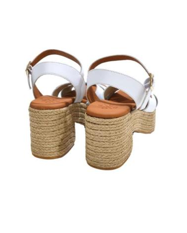 Sandalias de Mujer POPA SANDALIA CASUAL DE PIEL CON TACON Y PLATAFORMA DE YUTE BLANCO