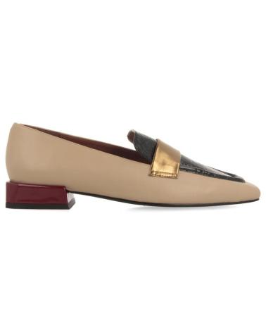 GIOSEPPO FRIDLEY BEIGE LOAFERS WITH BLACK DETAIL AND BURGUNDY HEEL BEIGE