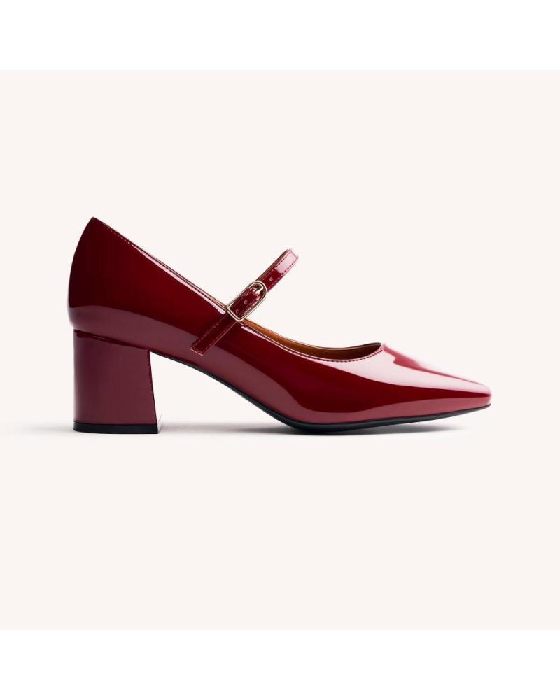 GIOSEPPO WINDHAM MARY JANE SHOES BURGUNDY WITH BLOCK HEEL ROJO