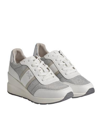 Sportif pour Femme MICHAEL KORS SNEAKERS MABEL DE PIEL Y MALLA DE CADENA BRILLANTE 43S4MBFSB BLANCO-PLATEADO