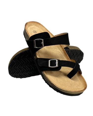 Sandales pour Femme CALZADOMANIA SANDALIA PLANA DOS HEBILLAS NEGRO
