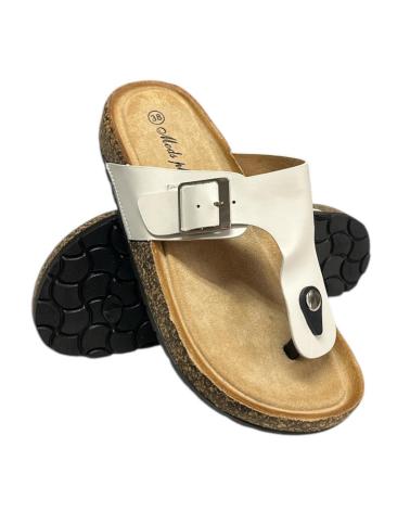 Sandales pour Femme CALZADOMANIA SANDALIA PLANA TIRA CENTRAL BLANCO