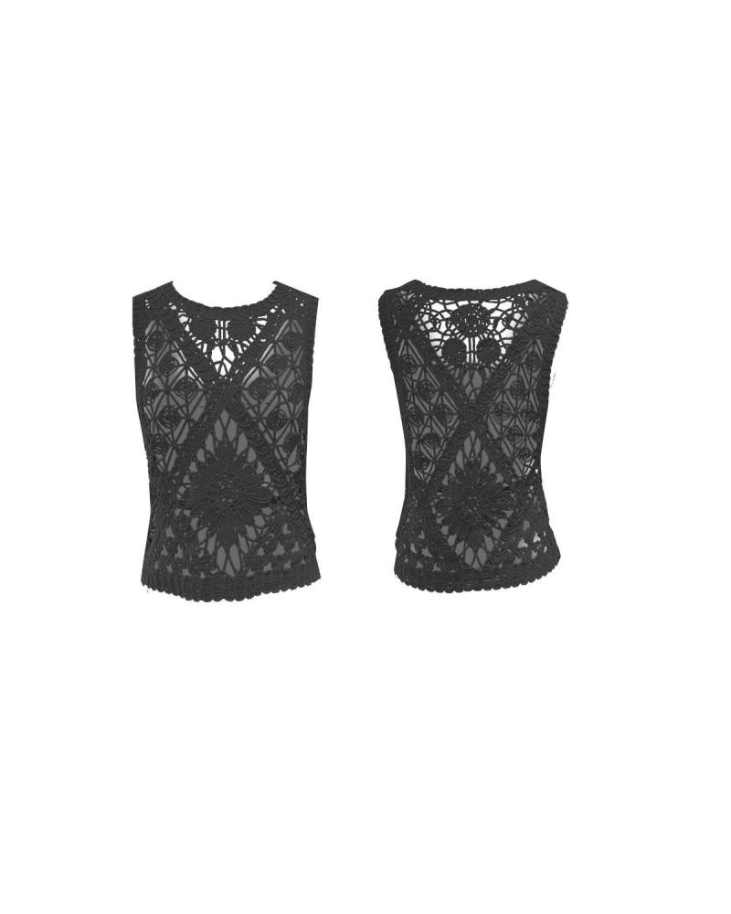 TOP FEMME GUESS AJOURE NOIR NEGRO