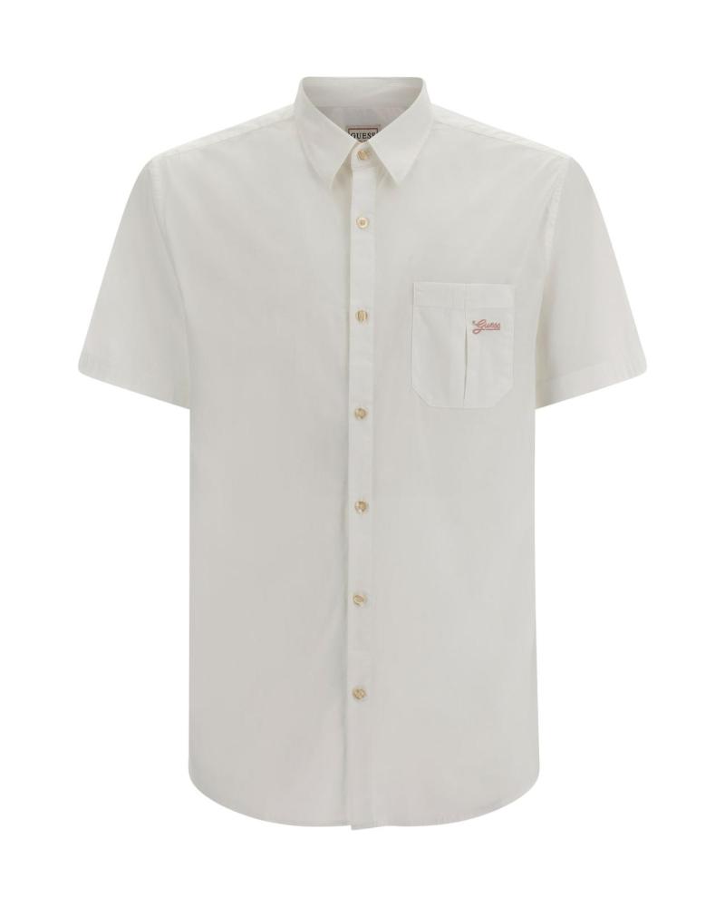 GUESS CAMISA DE MANGA CURTA COM LOGO E BOLSO - BRANCO BLANCO