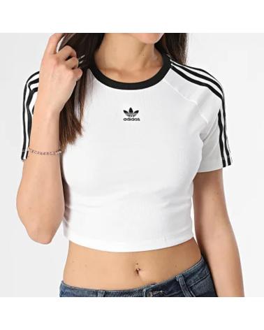 T-SHIRT CROPPED ADIDAS ORIGINALS 3 STRISCE DA DONNA BIANCA BLANCO
