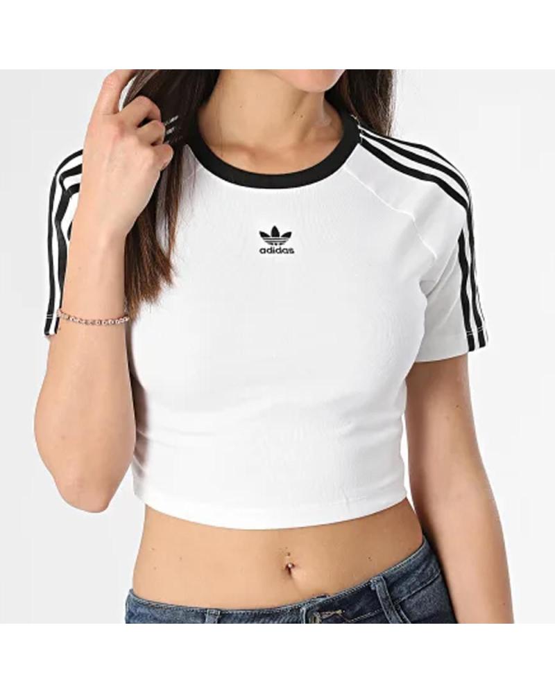 T-SHIRT CROPPED ADIDAS ORIGINALS 3 STRISCE DA DONNA BIANCA BLANCO