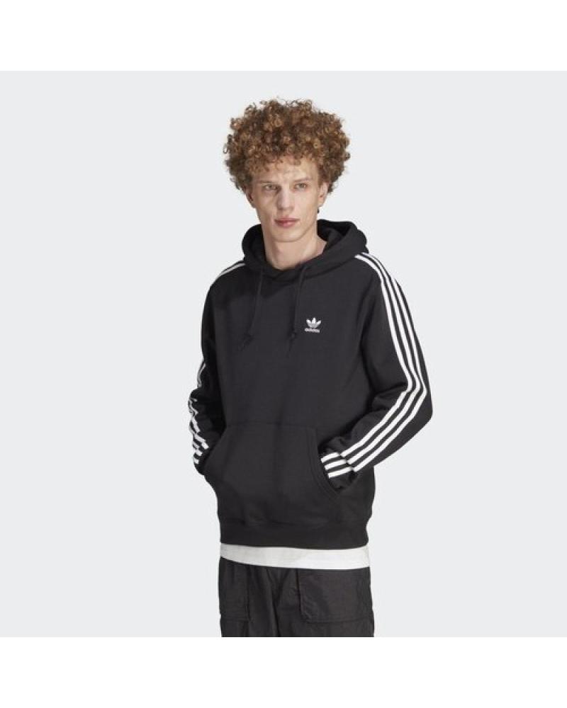 FELPA CON CAPPUCCIO ADIDAS NERA CON 3 STRISCE ICONICHE NEGRO