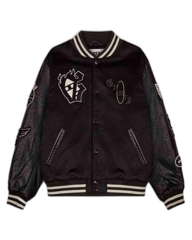 GRIMEY JAQUETA BOMBER PRETA COM PATCHES E FAIXAS NEGRO