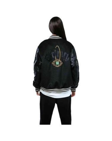 GRIMEY JAQUETA BOMBER PRETA COM PATCHES E FAIXAS NEGRO