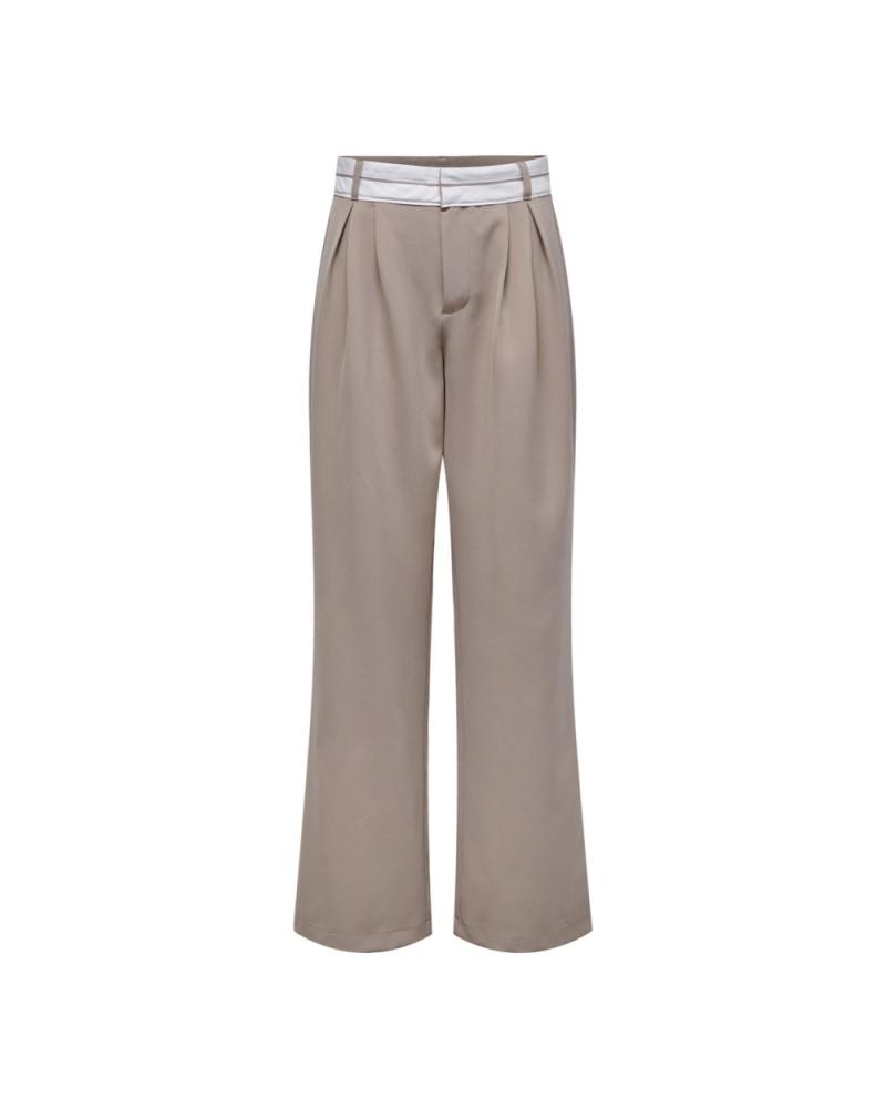 ONLY WIDE LEG TROUSERS 15302824 BEIGE WITH ELASTIC WAISTBAND BEIGE