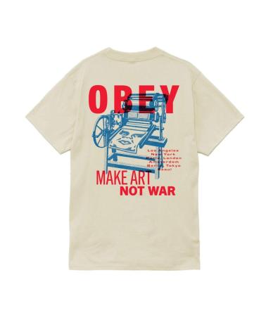 T-SHIRT OBEY PRINTING PRESS MAKE ART CREMA MULTICOLOR