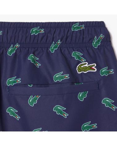 LACOSTE BADESHORTS MIT GRÜNEM KROKODIL-PRINT MARINEBLAU MULTICOLOR