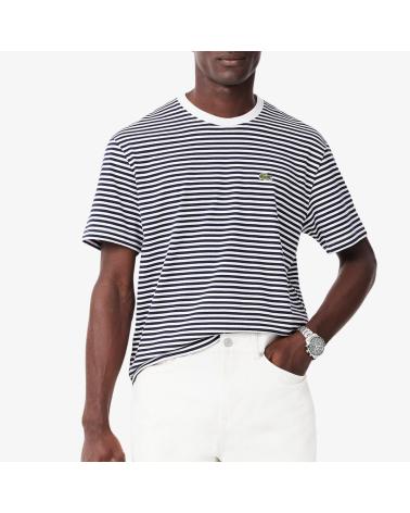 T-SHIRT LACOSTE RIGHE COTONE SPESSO BLU MARINO MULTICOLOR