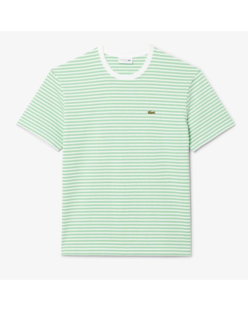 T-SHIRT LACOSTE RAYÉ COTON ÉPAIS VERT CLAIR MULTICOLOR