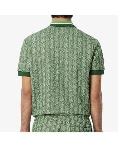 LACOSTE GREEN MONOGRAM JACQUARD POLO SHIRT MULTICOLOR